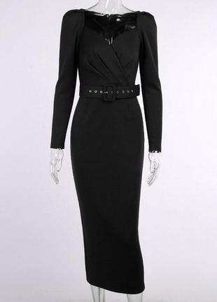 Чёрное платье с поясом3 фото