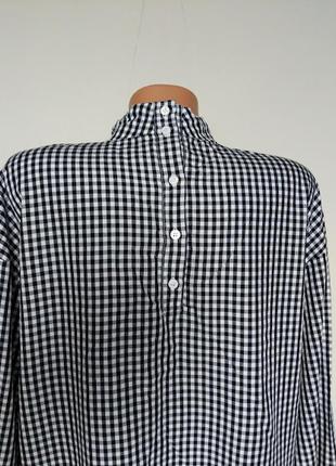 Блуза-сорочка в актуальну чорно-білу клітинку, з чокером, оверсайз, об'ємні рукави (zara) xs-s6 фото