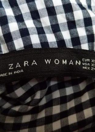 Блуза-сорочка в актуальну чорно-білу клітинку, з чокером, оверсайз, об'ємні рукави (zara) xs-s9 фото