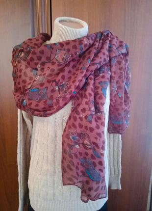 Тонкий шарф сови, принт сови