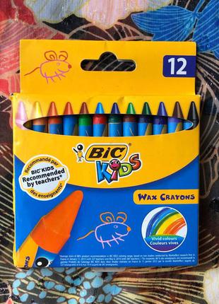 Восковий кольорова крейда bic kids wax crayons 12 шт (новий набір)