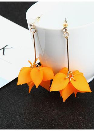 Жіночі сережки гвоздики "квіточки" помаранчеві2 фото
