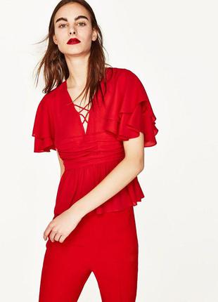 Красная блуза топ с воланами рюшами zara mango h&m6 фото