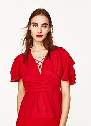 Красная блуза топ с воланами рюшами zara mango h&m7 фото