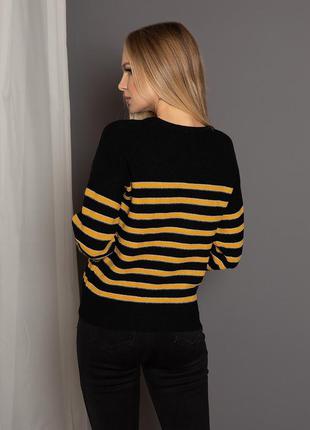 Чорно-жовтий в'їхав язаний смугастий светр із люрексом2 фото