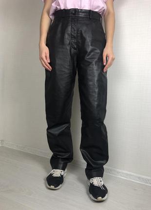 Кожаные натуральные брюки с высокой посадкой швами штаны винтажные paolo contini италия