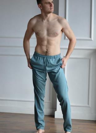 Мужские летние брюки из натурального льна, льняные брюки, штаны льняные2 фото