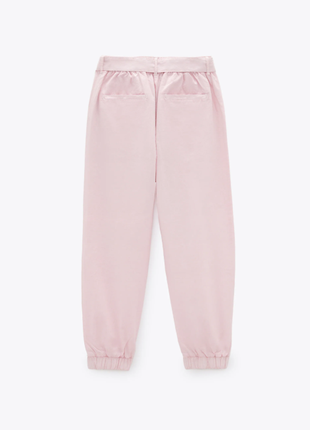 Стильные женские штаны zara, льняные хлопковые брюки с поясом, розовые джоггеры zara5 фото