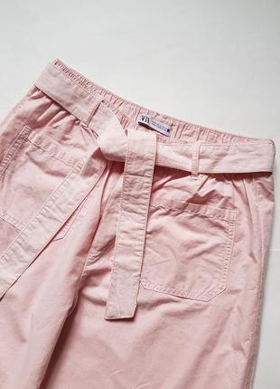 Стильные женские штаны zara, льняные хлопковые брюки с поясом, розовые джоггеры zara9 фото