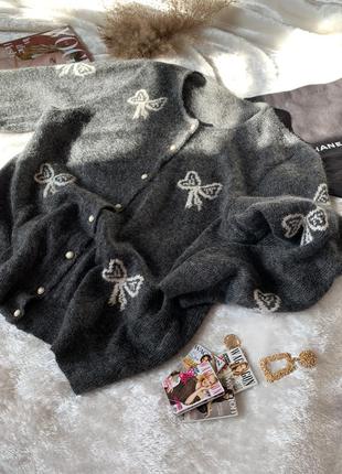 Винтажный кардиган из ангоры и кид мохера с красивым пуговками