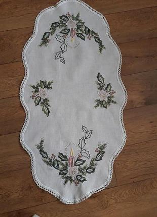 Салфетка новогодняя свечи вышивка гладью рогожка тесьма с люрексом