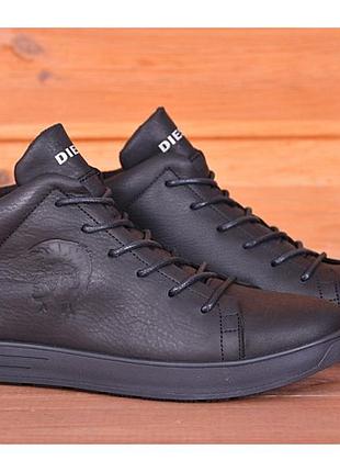 Зимние кожаные ботинки на меху diesel pirate black