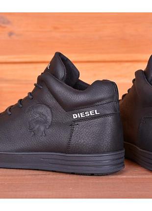 Зимние кожаные ботинки на меху diesel pirate black5 фото