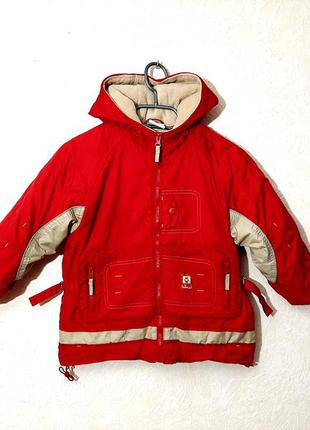 Брендовая курточка красная с серой отделкой демисезон утеплённая на синтепоне + подкладка флис