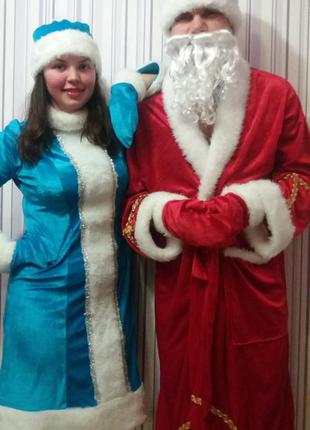 Комплект два костюма дед мороз и снегурочка1 фото