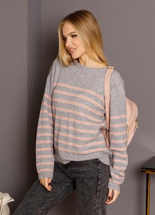 Сіро-рожевий в'їхав язаний смугастий светр із люрексом1 фото