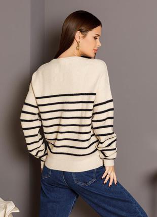Бежевий в'язаний смугастий светр із люрексом3 фото