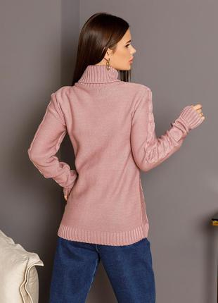 Рожевий светр-гольф із об'єднання ємними косами3 фото