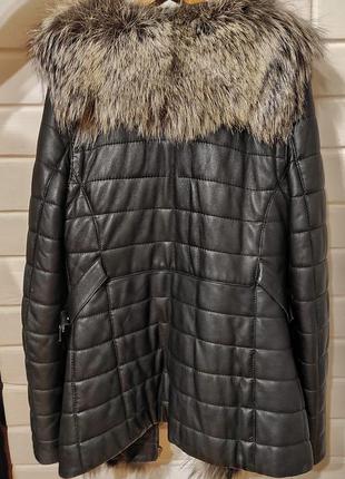 Зимова шкіряна куртка з натуральним хутром з чорнобурки2 фото
