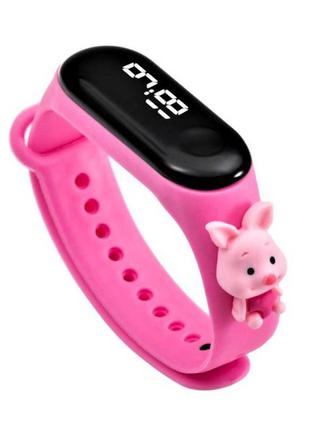 Дитячі наручні годинники електронні силіконові сенсорні спортивні led рожеві
