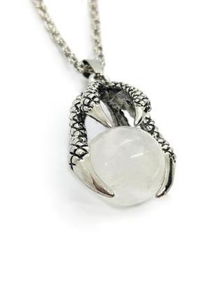 🐲⚪️ кулон на ланцюжку "лапа" натуральний камінь білий прозорий кварц