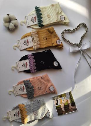 Носки женские разные цвета высокие яркие с смайликами и ажурной резинкой премиум качество2 фото