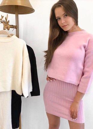 Костюм двойка розовый: пльтье и свитер из кашемира2 фото