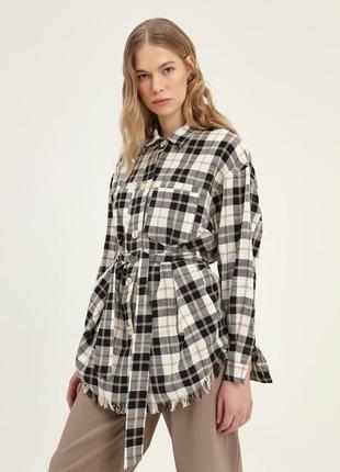 Клетчатая рубашка с длинным рукавом camel quzu 21y11299-034