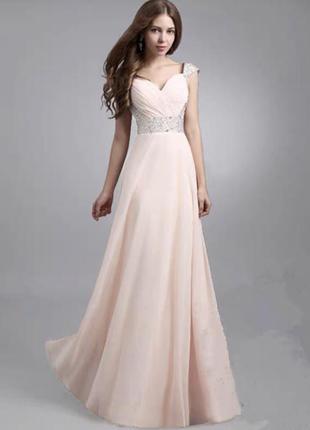 Вечернее платье в пол персикового цвета