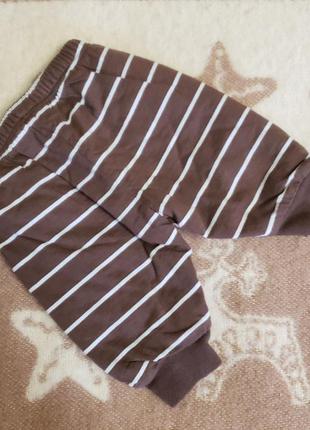 Mothercare теплые штаны новорожденному мальчику 0-3 м 50-56-62 см коричневые хб с утеплителем4 фото