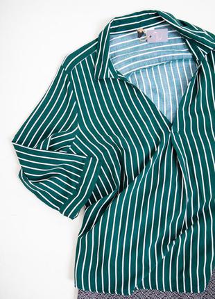 Блуза сорочка жіноча зелена в білу полосу брендова h&m женская блуза3 фото