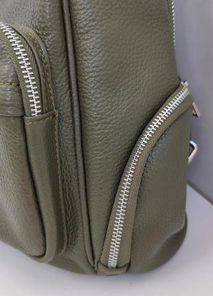 Шикарний базовий шкіряний рюкзак хакі італія vera pelle2 фото