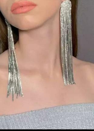 Сережки вечерние длинные серьги серебро