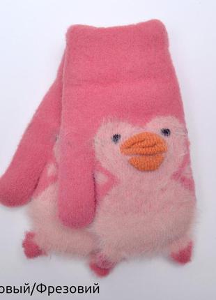 Зимові рукавички варежки пінгвін для дівчинки 4-6 років2 фото