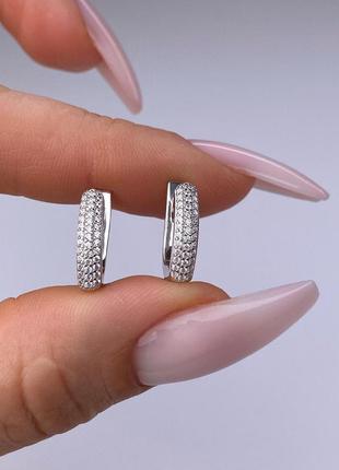 Серебряные серьги 925 проба , дорожка камней