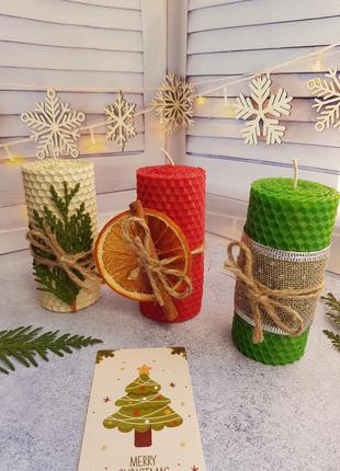 Новогодний набор свечей из вощины новогодний подарок новогодний декор3 фото