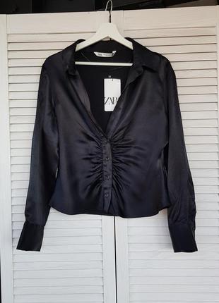 Zara черная рубашка под атлас вискоза3 фото