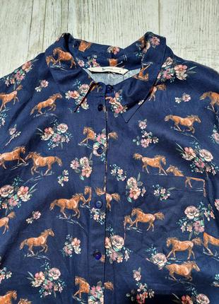 Красивая синяя рубашка с лошадьми5 фото