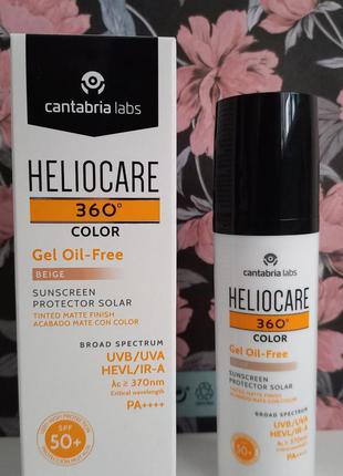 Тональный солнцезащитный гель с spf 50+ cantabria heliocare 360 gel oil-free sunscreen бежевый 50 мл2 фото