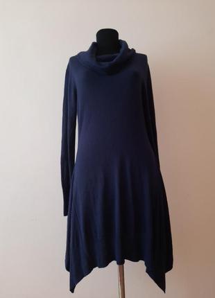 Плаття трикотажне платье трикотажное ассиметричное темно синее, шерсть ланы1 фото