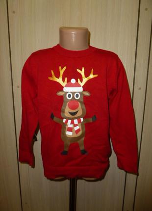 Новогодний свитер , джемпер на  4-6 лет h&m  100% хлопок