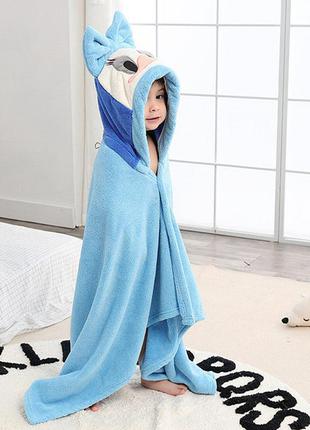Детское полотенце микрофибра уголок с капюшоном халат пончо накидка плед для купания голубое6 фото