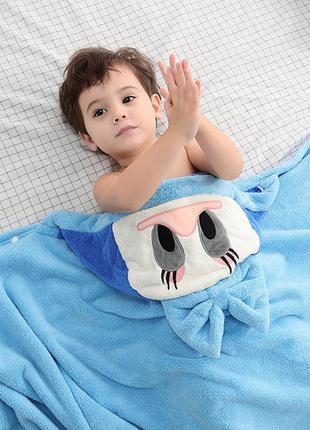 Детское полотенце микрофибра уголок с капюшоном халат пончо накидка плед для купания голубое5 фото