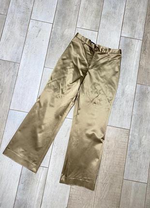 Золотые атласные укорочённые брюки(016)