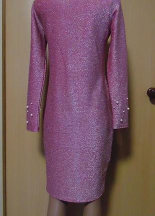 Блестящее розовое платье2 фото