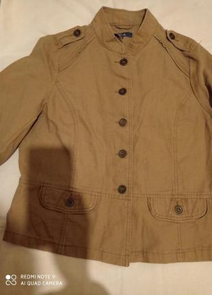 Хлопковая укороченная куртка жакет e-vie бежевая без подкладки хлопок2 фото