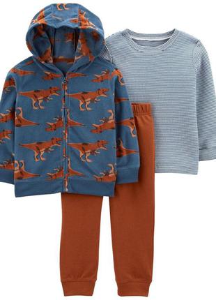 Динозавры брендовый красивый костюм  для мальчика реглан, флисовое худи и штанишки carter's