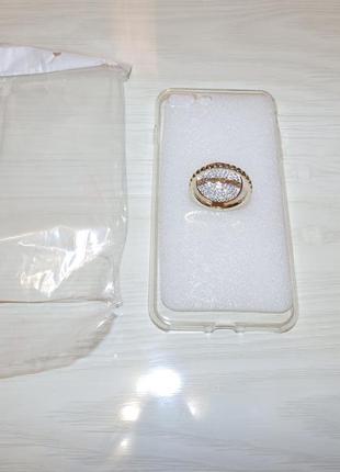 Чохол для iphone 7 plus/8 plus силіконовий з кільцем-підставкою у стразах gold