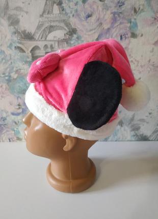 Детская новогодняя шапка санта клауса,колпак санты, новорічна шапка з мінні маус для дівчинки2 фото