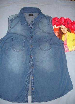 Рубашка блуза женская джинсовая размер 54-56 /20-22 тонкая летняя без рукавов новая